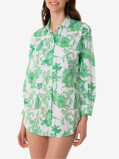 Mc2 Saint Barth Woman Cotton Shirt With Toile De Jouy Print In Green