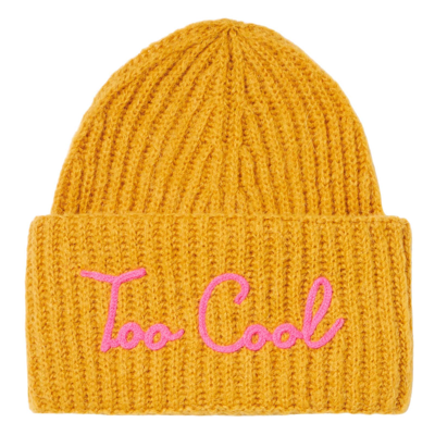 Mc2 Saint Barth Woman Brushed And Ultra Soft Beanie With Too Cool Embroidery In Yellow