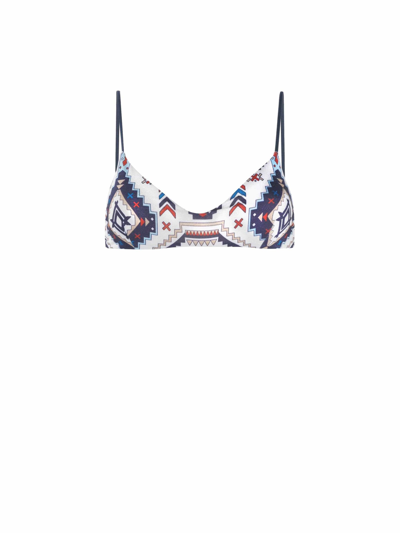 Mc2 Saint Barth Woman Bralette Top With Glitter Aztec Print In Blue