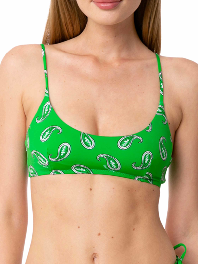 Mc2 Saint Barth Woman Bralette Swimsuit With Paisley Print In Green