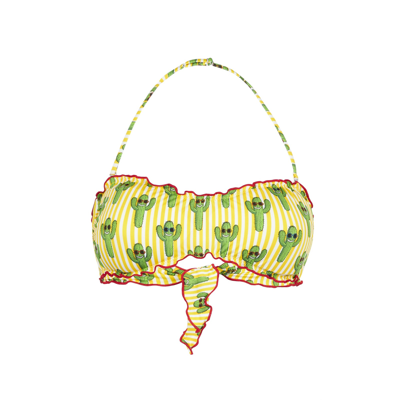 Mc2 Saint Barth Woman Bandeau Top With Cactus Print In Yellow