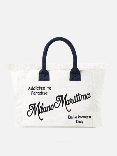 Mc2 Saint Barth Vanity Terry Shoulder Bag With Milano Marittima Embroidery In White