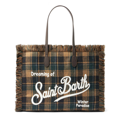 Mc2 Saint Barth Vanity Shoulder Bag With Green And Brown Tartan Pattern