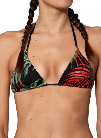 Mc2 Saint Barth Tropical Print Triangle Top In Black