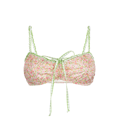 Mc2 Saint Barth Top Bralette Swimsuit With Liberty Print Liberty Special Edition In Green
