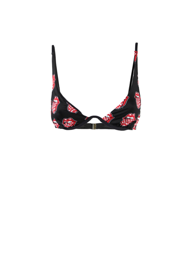 Mc2 Saint Barth Rolling Stones Tongue Print V-wired Top In Black