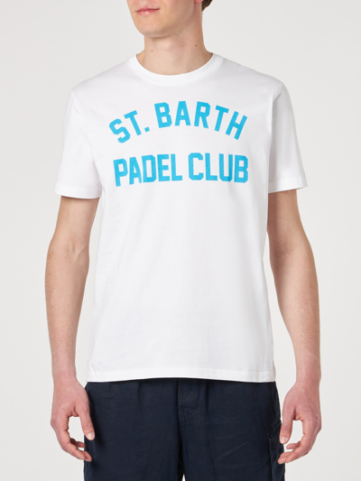 Mc2 Saint Barth Man White Cotton T-shirt With Padel Print