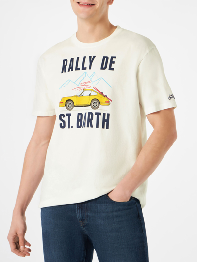 Mc2 Saint Barth Man T-shirt With Car Print In White