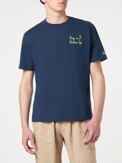 Mc2 Saint Barth Man T-shirt With Big Is Better Front Embroidery In Blue
