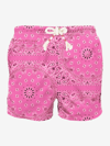 Mc2 Saint Barth Man Swim Shorts With Pink Bandanna Print In Rosa Fluo