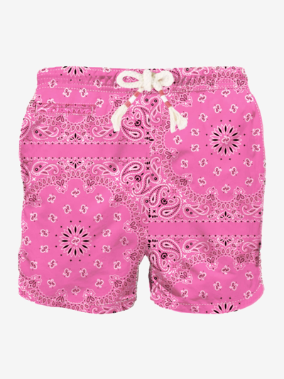 Mc2 Saint Barth Man Swim Shorts With Pink Bandanna Print In Rosa Fluo