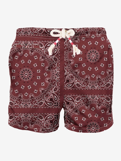 Mc2 Saint Barth Man Swim Shorts With Burgundy Bandanna Print