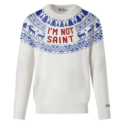 Mc2 Saint Barth Man Sweater With Im Not Saint Lettering In White