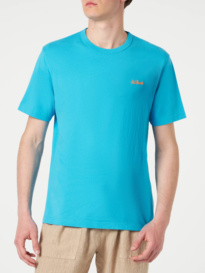 Mc2 Saint Barth Man Light-blue Cotton T-shirt In Sky