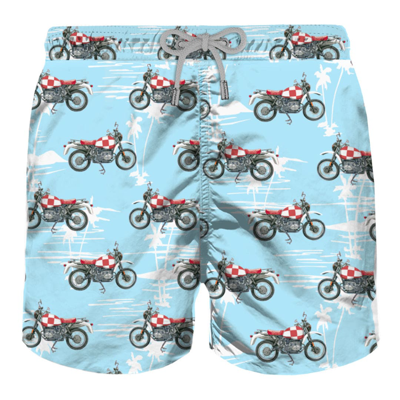 Mc2 Saint Barth Man Light Fabric Swim Shorts With Motorbike Print