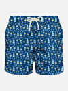 Mc2 Saint Barth Man Lightweight Fabric Swim-shorts Lighting Micro Fantasy With Gin Mare Print Gin Mare Special Editi In Blue