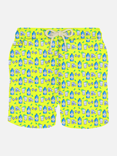 Mc2 Saint Barth Man Light Fabric Swim Shorts With Gin And Gym Print Gin Mare Special Edition In Yellow
