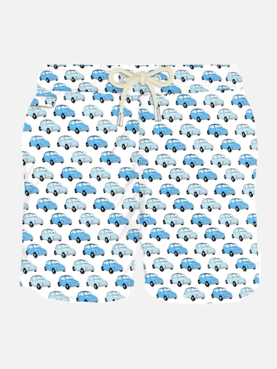 Mc2 Saint Barth Man Light Fabric Swim Shorts With Fiat 500 Car Print Fiat© 500 Special Edition