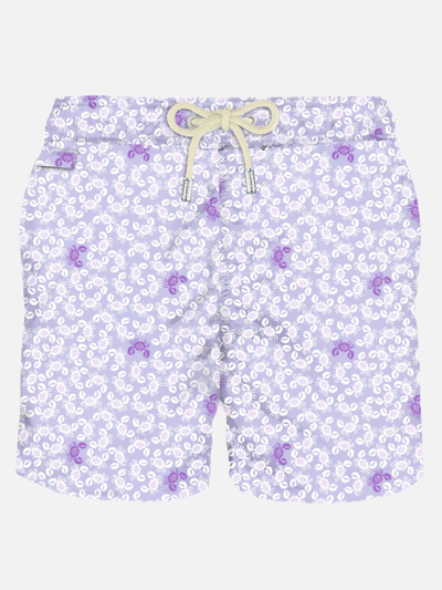 Mc2 Saint Barth Man Light Fabric Swim Shorts With Crab Print In Purple