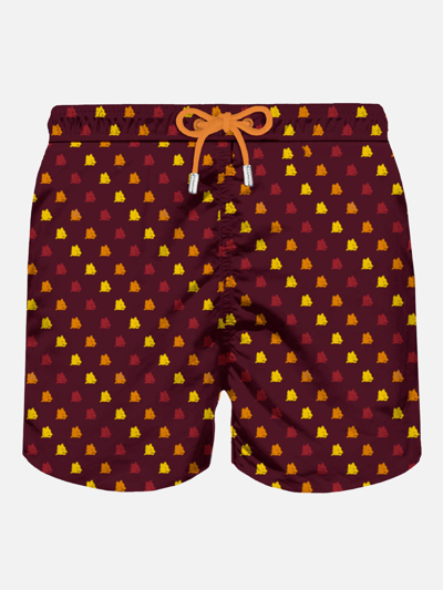Mc2 Saint Barth Man Light Fabric Swim Shorts With As Roma Print As Roma Special Edition In Red