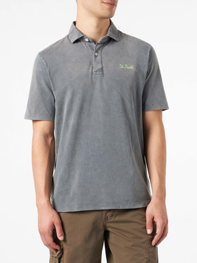 Mc2 Saint Barth Man Grey Polo Shirt With Embroidery
