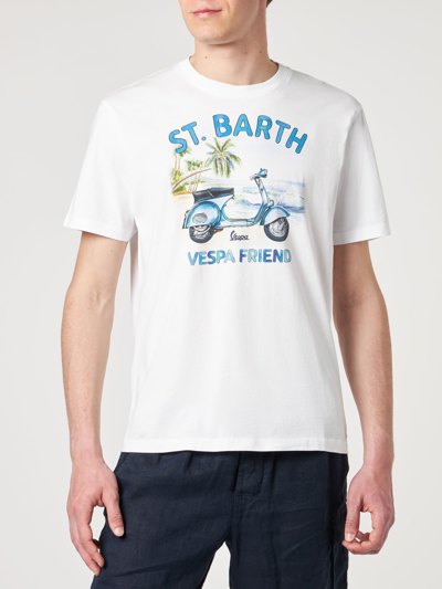 Mc2 Saint Barth White Vespa Friend T-shirt In Bianco