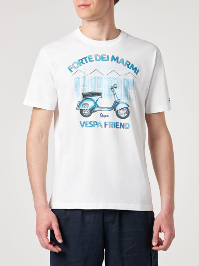 Mc2 Saint Barth Man Cotton T-shirt With Forte Dei Marmi Vespa Friend Print Vespa® Special Edition In White