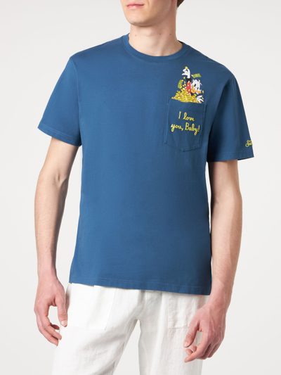 Mc2 Saint Barth Man Cotton T-shirt With Embroidery ©disney Special Edition In Blue