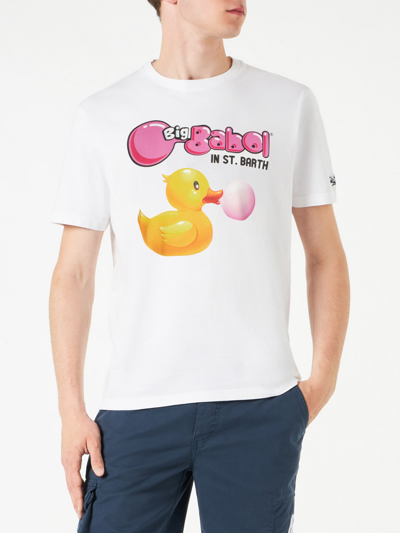 Mc2 Saint Barth Man Cotton T-shirt With Ducky Big Babol Print Big Babol® Special Edition In White