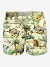 Mc2 Saint Barth Man Classic Swim Shorts Wild Life Print In Brown