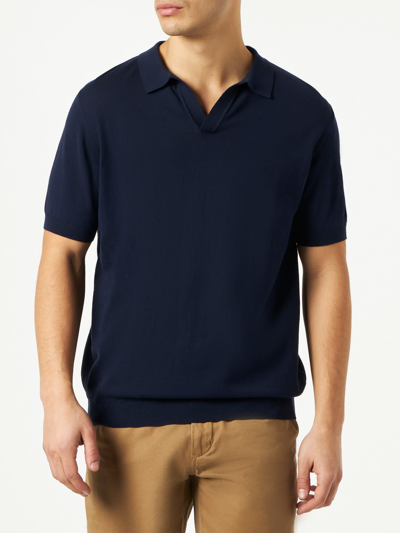 Mc2 Saint Barth Man Blue Navy Knitted Polo T-shirt