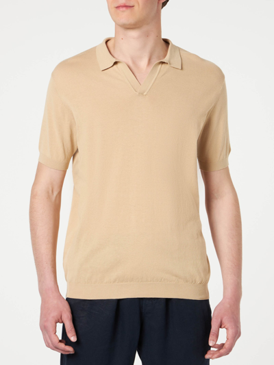 Mc2 Saint Barth Man Beige Knitted Polo T-shirt In White