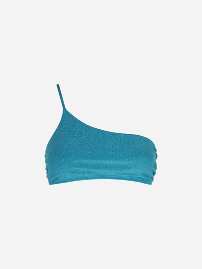 Mc2 Saint Barth Lurex Sky One Shoulder Bralette In Blue