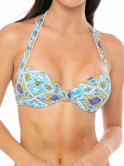 Mc2 Saint Barth Light Blue Majolica Print Bralette In Multicolor
