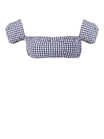 Mc2 Saint Barth Gingham Bralette With Sleeves In Blue