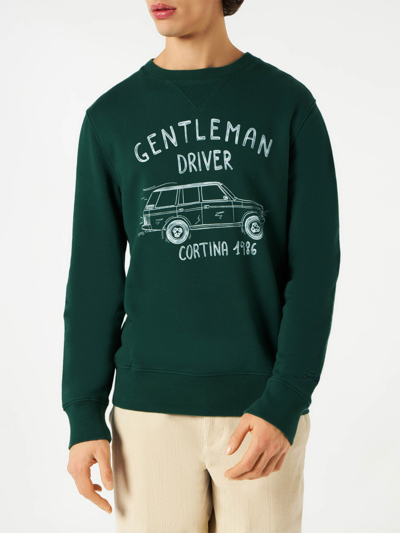 Mc2 Saint Barth Cotton Sweatshirt With Gentleman Cortina Writing In Green