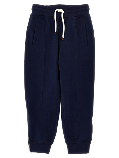 Brunello Cucinelli Kids' Cotton Joggers In Navy Blue