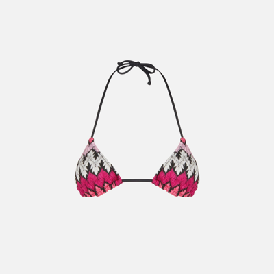 Mc2 Saint Barth Chevron Fuchsia Knitted Triangle Top In Pink