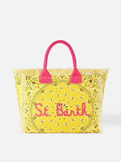 Mc2 Saint Barth Canvas Shoulder Bag With Bandanna Print In Yellow
