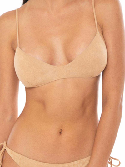 Mc2 Saint Barth Beige Bralette Suede Effect In Brown