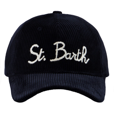 Mc2 Saint Barth Baseball Corduroy Cap With St. Barth Embroidery In Blue Navy