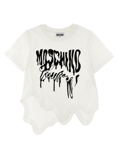 Moschino Kids' Melted-logo Cotton T-shirt In White/black