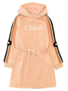 Chloé Girls Pink Organic Cotton Hooded Logo Dress In Pink