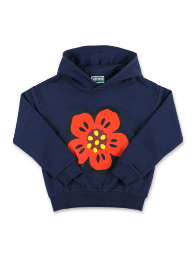 Kenzo Kids' Boke Flower-print Cotton Hoodie In Blue