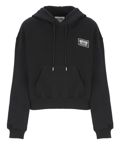 Moschino Embroidered-logo Cotton Hoodie In Black