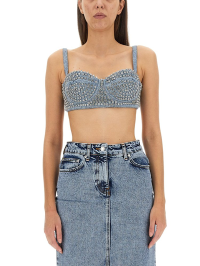 Moschino Jeans Embellished Denim Bustier Top In Blue