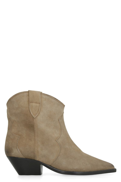 Isabel Marant Dewina Distressed Suede Ankle Boots In Taupe