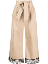 Twinset Lace-trim Wide-leg Trousers In Beige E Nero