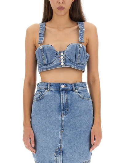 Moschino Jeans Denim Bustier Top In Blue