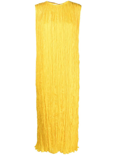 Alysi Creased-effect Sleeveless Midi Dress In Yellow